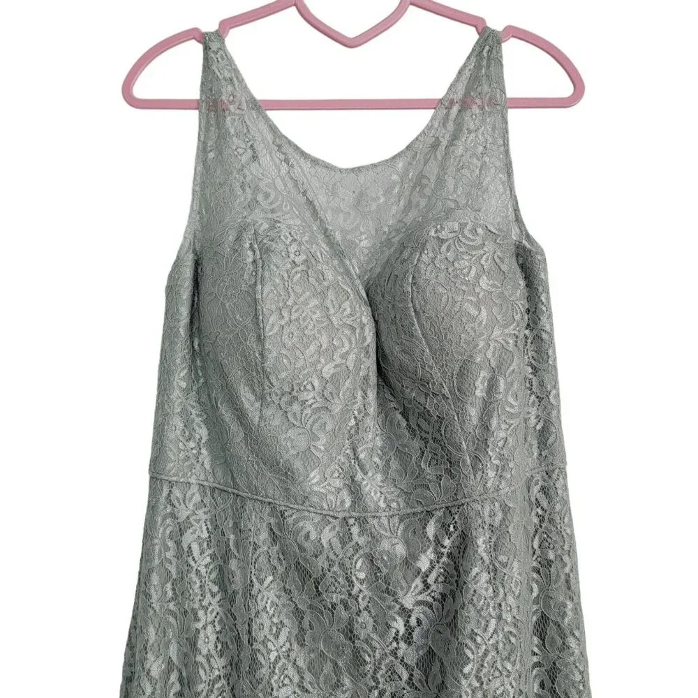 Jenny Yoo Bridesmaids Morning Mist Lace Maxi Dress Illusion Neckline Green Sz 12 - Picture 4 of 7